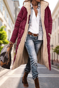 Sophie | Damen Gepolsterte Kapuze Herbstjacke - Rot