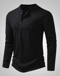 Peter | Herren Slim Fit Langarm Henleyshirt - Schwarz