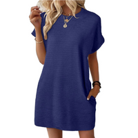 Clariss | Damen T-Shirt Kleid Kurzarm Rundhals Mini Sommer - Dunkelblau