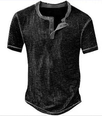 Lässiges Henley Oberteil Im Retro Farbblock Stil für Herren - Schwarz