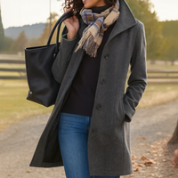 Elena | Damen Klassischer Knopf Mantel - Grau