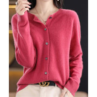 Miriam | Damen Bequem Woll Strickjacke - Rosa