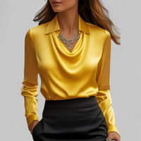 Theresa | Elegante Wasserfall Satinbluse - Gelb