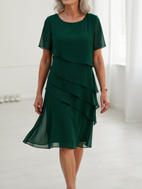 Linda | Damen Elegantes Komfort Rüschenkleid – Zartes Sanftes Rüschen Kleid - Green