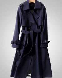 Elisabeth | Damen Klassisches Karomuster Trenchcoat - Dunkelblau