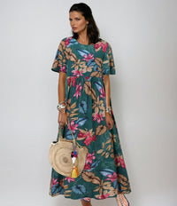 Temi | Damen Elegantes Florales Ensemble – Elegantes Florales Outfit Set - Green