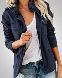 Adeline | Damen Lässiger Herbstjacke mit Taschen - Dunkelblau
