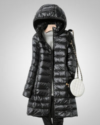 Paula | Damen Leichte Gesteppte Lange Daunenjacke - Schwarz