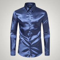 Tobias | Herren Festliches Satin Gerades Hemd - Marineblau