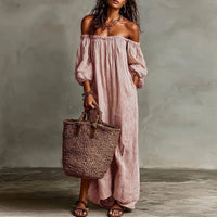 Mia | Damen Gestreiftes Knopfleisten Dreiviertelarm Midi-Kleid - Rosa