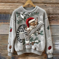 Elisabetta – Plüschpullover Mit Fauler Katze - Grau