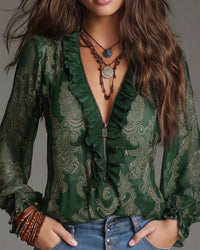 Bianca | Stilvolle Bluse im Halbzip Look - Grün