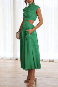 Quincy | Damen Midikleid Cut-Out Taschen – Modernes Cut-Out Midi Kleid - Grün
