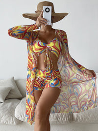 Catherine – 3-teiliges Bikini-Set mit Langarm-Cardigan für den Sommerstrand - Gelb