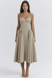 Kiki | Damen Retro Midikleid – Nostalgisches Retro Midi Kleid - Khaki