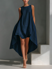 Alyna – Ärmelloses Midikleid Mit Asymmetrischem Saum - Blau