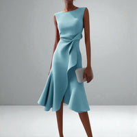 Juliette | Damen Drapiertes Midikleid – Anmutiges Drapiertes Midi Kleid - Blue