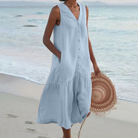 Mary | Damen Luftiges V-Ausschnitt Sommerkleid - Blau