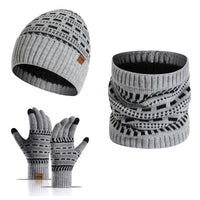 3-teiliges Winterset mit Mütze, Handschuhen und Schal - Hellgrau