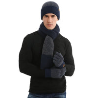 Strickset mit Wollmütze, Handschuhen und Schal - Navy blau