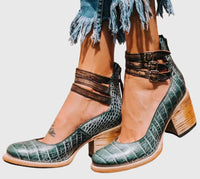 Nina - Damen Elegante Pumps mit Blockabsatz und Komfortpolsterung - Grüne Schlange