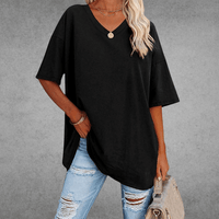 Mia | Damen Oversized V-Ausschnitt Hemd - Schwarz