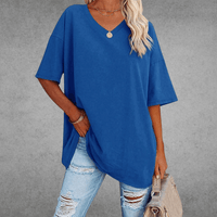 Mia | Damen Oversized V-Ausschnitt Hemd - Blau