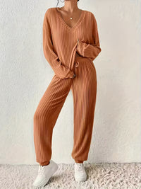 Anja™ - Gemütliches V-Ausschnitt Zweiteiliges Set - Orange