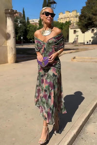 Lorenza | Damen Elegantes Maxikleid V-Ausschnitt – Elegantes V-Neck Maxi - Floral Splendor