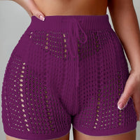 Ajour Kurze Hose mit hoher Taille für Damen, schicke und lässige Strandmode für Urlaub und Freizeit - Lila