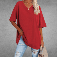 Mia | Damen Oversized V-Ausschnitt Hemd - Rot