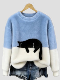 Luna | Damenpullover mit Katzenmotiv - Hellblau