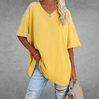 Mia | Damen Oversized V-Ausschnitt Hemd - Gelb