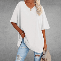 Mia | Damen Oversized V-Ausschnitt Hemd - Weiß