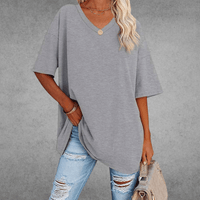 Mia | Damen Oversized V-Ausschnitt Hemd - Hellgrau