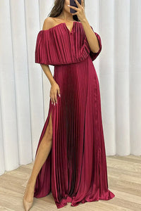 Keren | Damen Elegantes Plissiertes Maxikleid – Elegantes Plissee Maxi - Burgundy