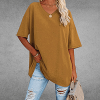 Mia | Damen Oversized V-Ausschnitt Hemd - Braun