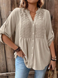 Thiyumi - Bluse Mit V-Ausschnitt Und Knöpfen - Khaki