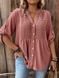 Thiyumi - Bluse Mit V-Ausschnitt Und Knöpfen - Rot