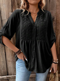 Darshani - Stylische Bluse mit V-Ausschnitt Und Knöpfen - Schwarz