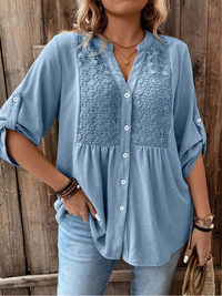 Thiyumi - Bluse Mit V-Ausschnitt Und Knöpfen - Blau
