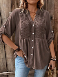 Thiyumi - Bluse Mit V-Ausschnitt Und Knöpfen - Braun