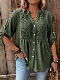 Thiyumi - Bluse Mit V-Ausschnitt Und Knöpfen - Grün