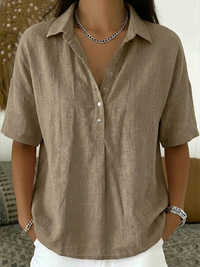 Mia | Bluse Damen Kragen Knopfleiste Chic - Khaki