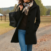 Elena | Damen Klassischer Knopf Mantel - Schwarz