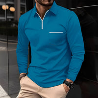 Florent - Herren-Langarm-Polo mit Zipper - Blau
