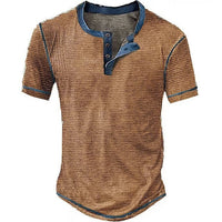Lässiges Henley Oberteil Im Retro Farbblock Stil für Herren - Kamel