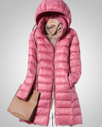 Paula | Damen Leichte Gesteppte Lange Daunenjacke - Rosa