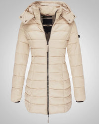 Ella | Damen Lange Kapuzen Winter Daunenjacke - Khaki