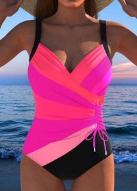 Eleganter Surplice-Badeanzug mit auffälligem buntem Druck - Rosa